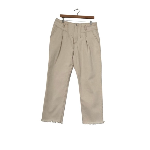 Free People We The Free Mom Jeans Sz 31 Ivory Retro Frayed Hem Pleated High Rise - Picture 1 of 12